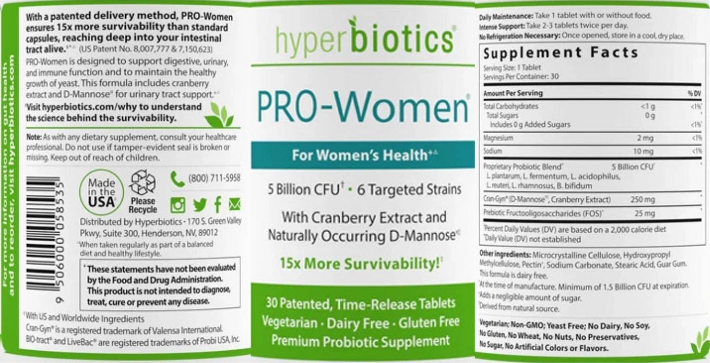 Hyperbiotics, PRO-Women with D-Mannose + Cranberry label