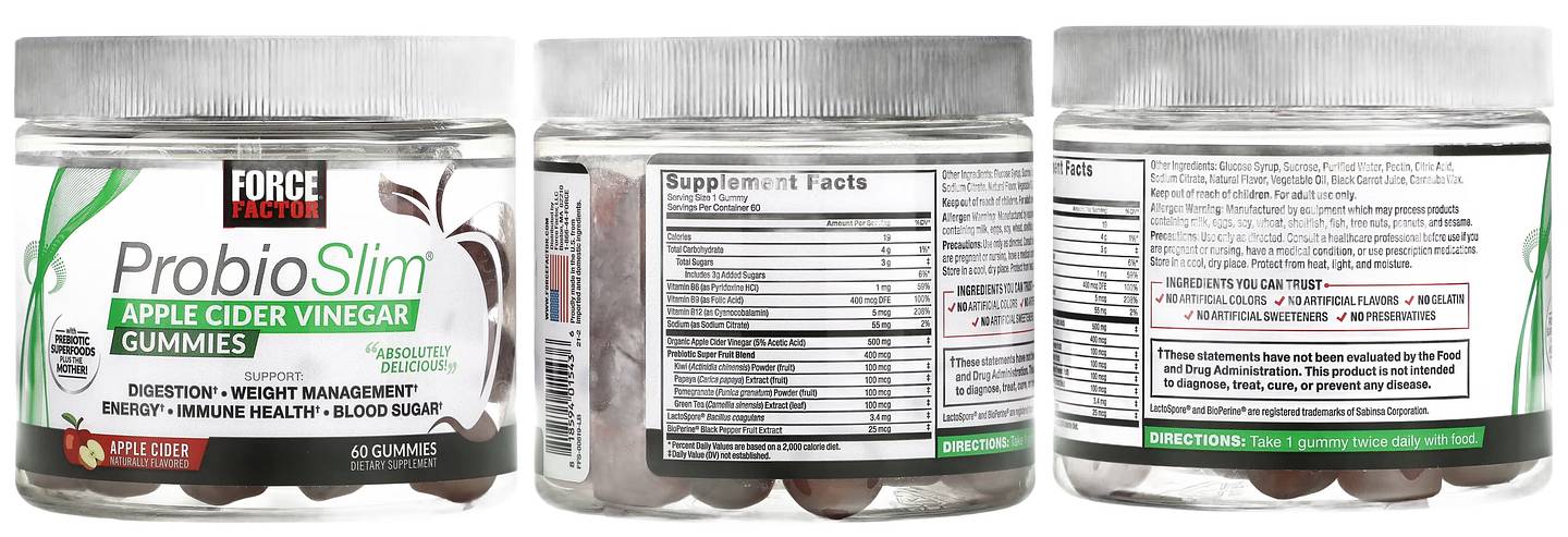 Force Factor, ProbioSlim Apple Cider Vinegar Gummies packaging