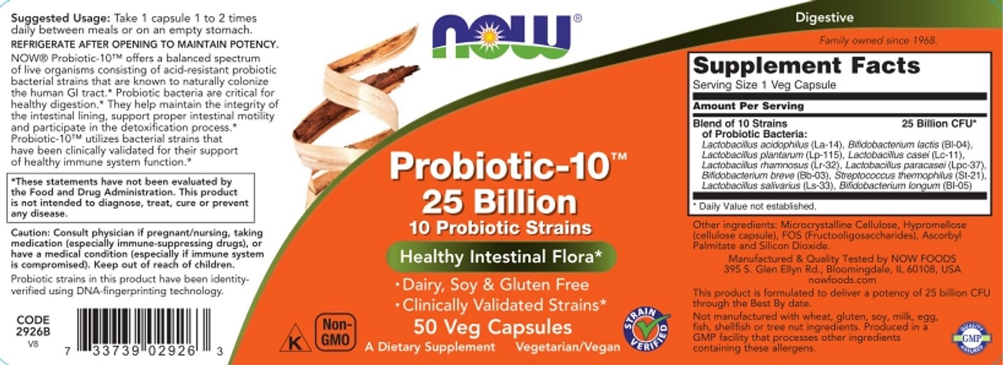 NOW Foods, Probiotic-10 label