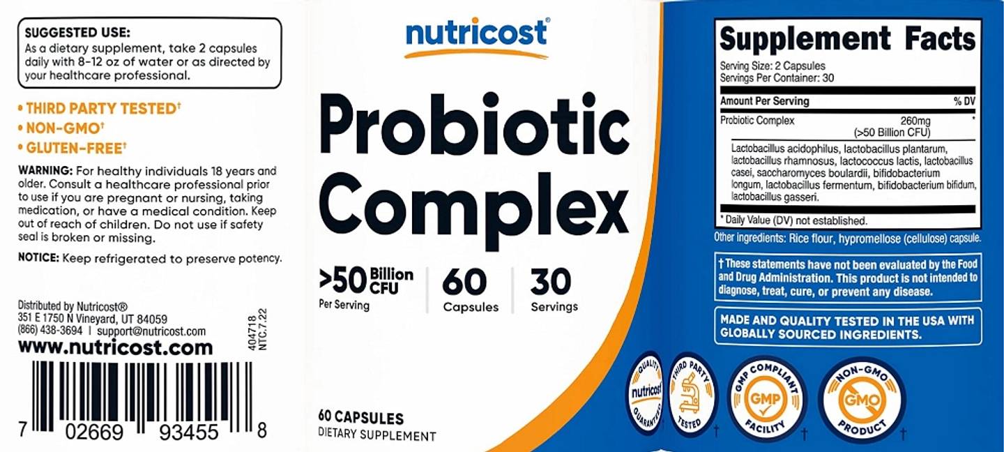 Nutricost, Probiotic Complex label