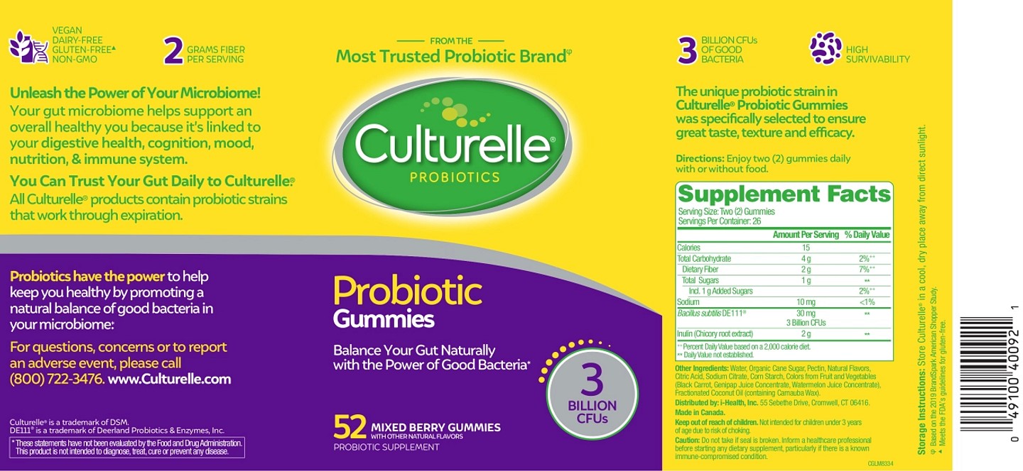 Culturelle, Probiotic + Prebiotic Gummies label