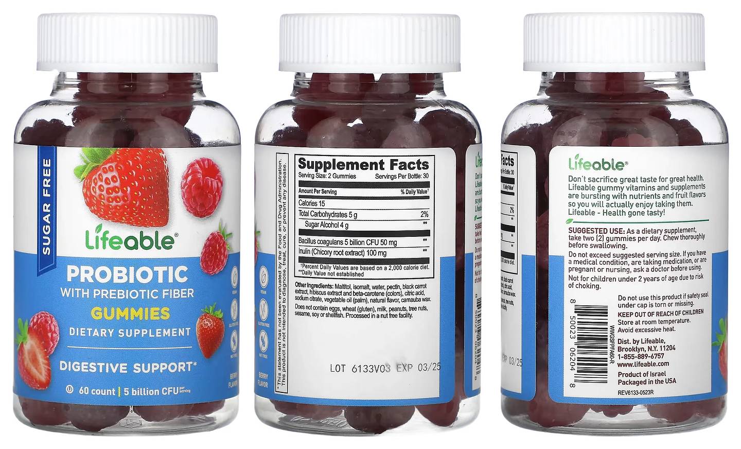 Lifeable, Probiotic with Prebiotic Fiber Gummies packaging