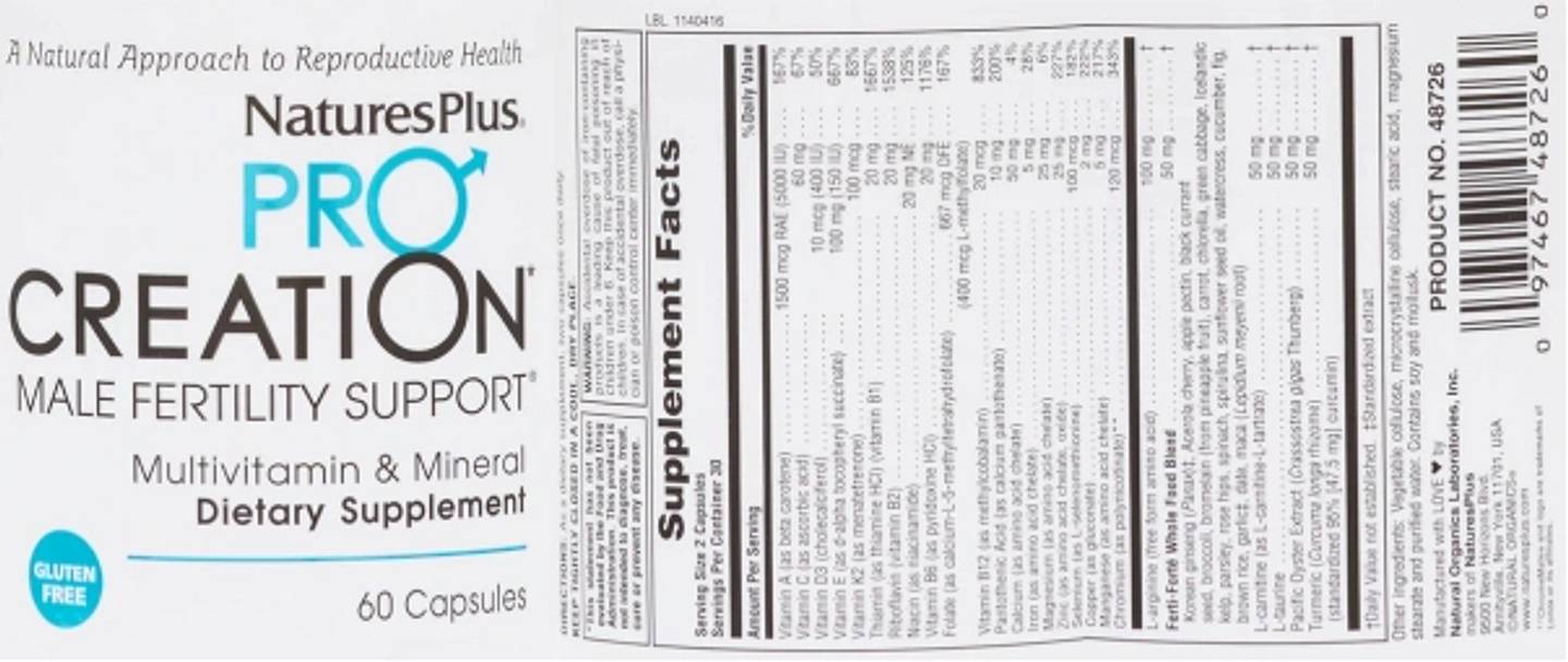 NaturesPlus, ProCreation Male Fertility Support label