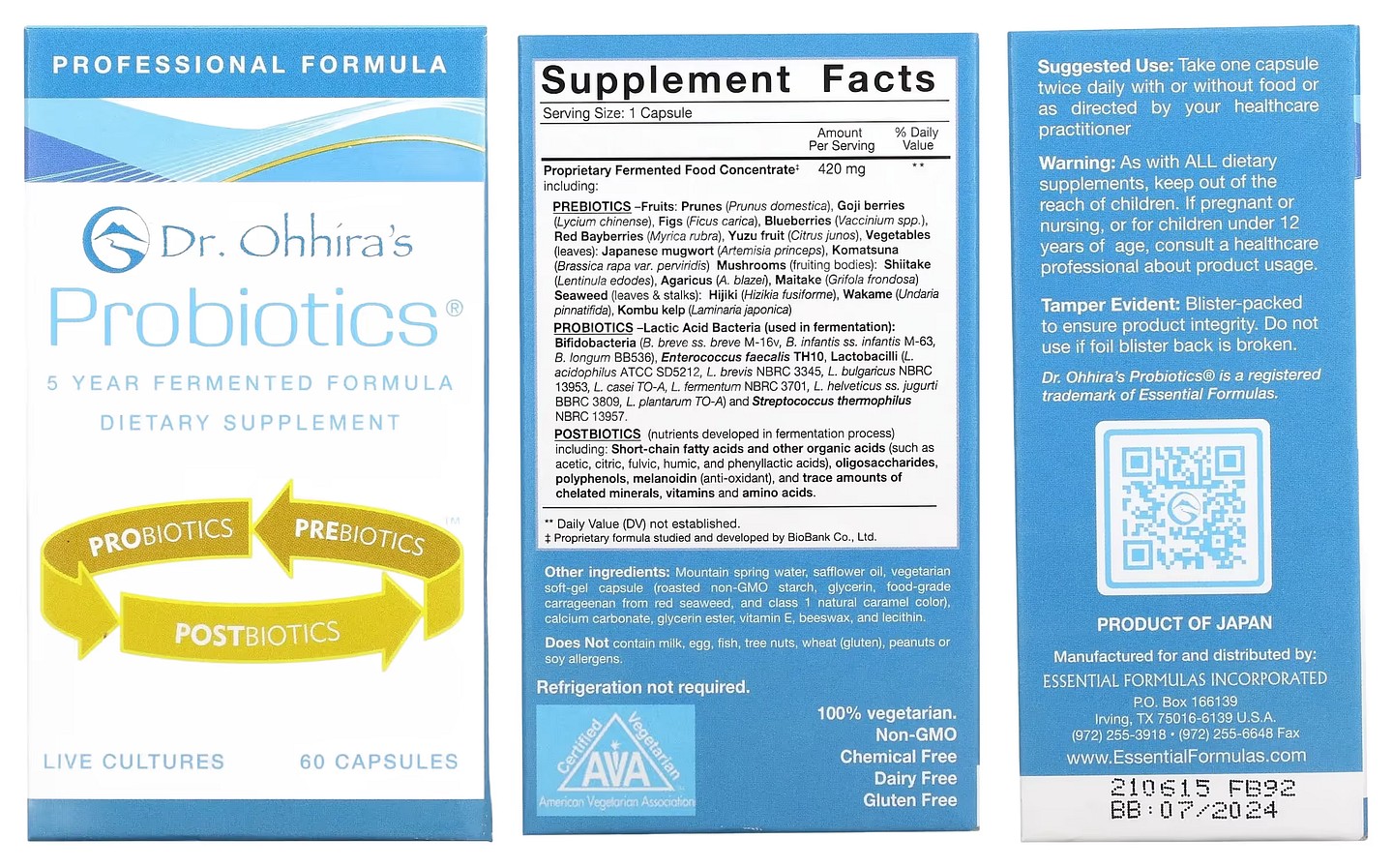 Dr. Ohhira's, Professional Formula Probiotics packaging