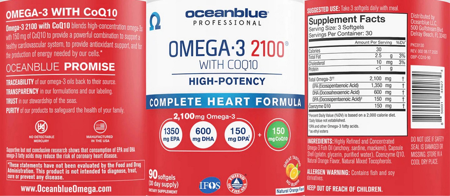 OceanBlue, Professional Omega-3 2100 With COQ10 label