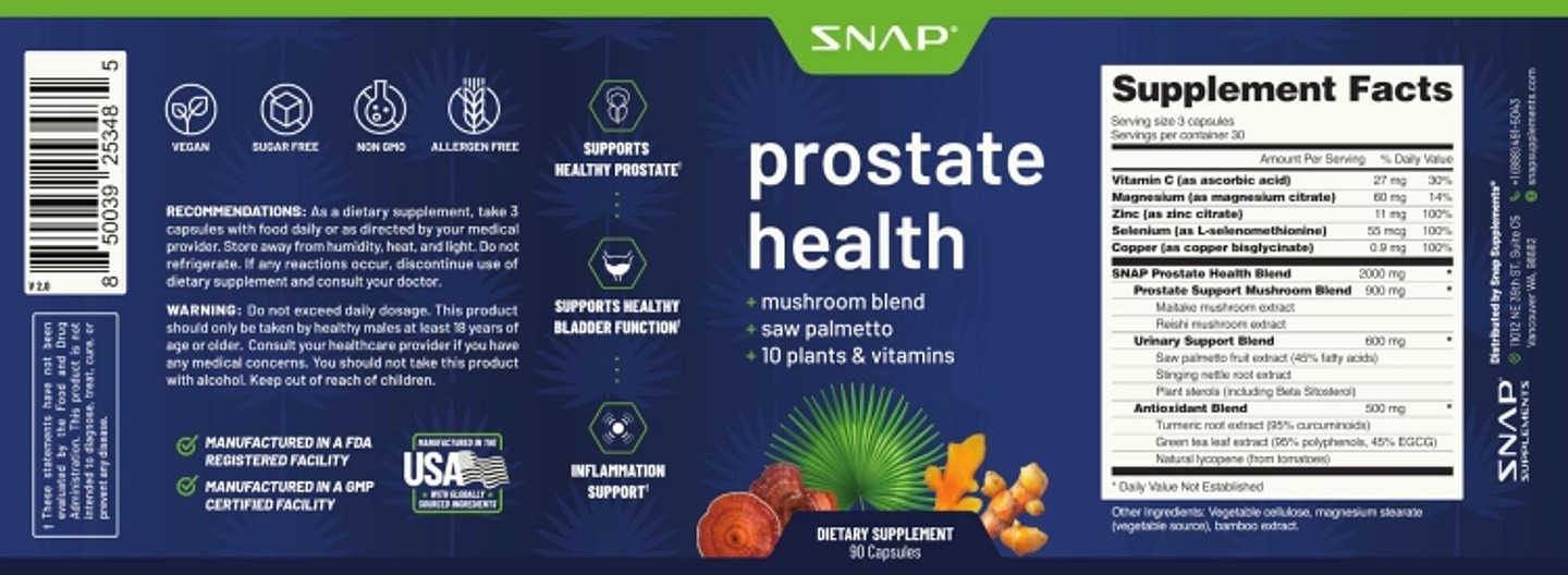Snap Supplements, Prostate Health label