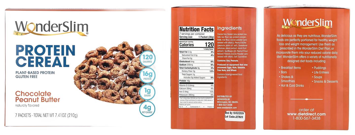 WonderSlim, Protein Cereal, Chocolate Peanut Butter packaging