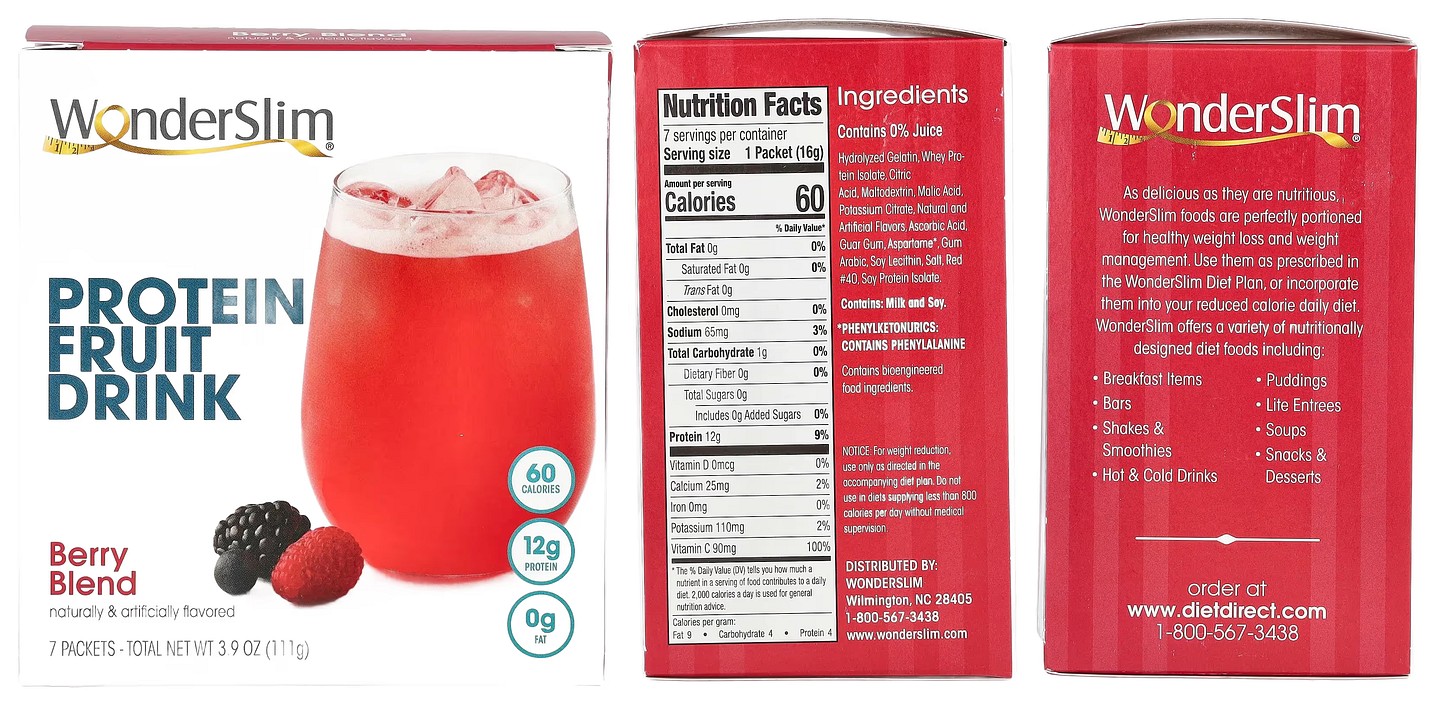 WonderSlim, Protein Fruit Drink, Berry Blend packaging