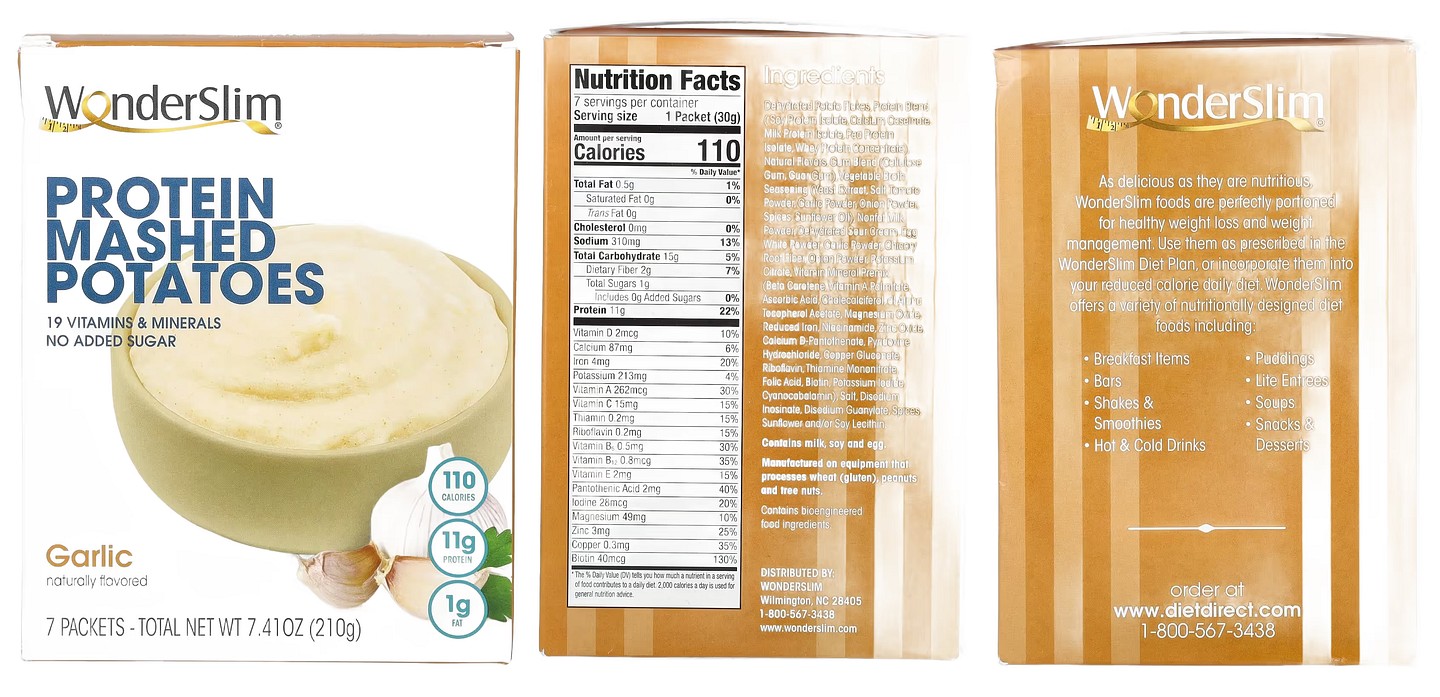 WonderSlim, Protein Mashed Potatoes, Garlic packaging