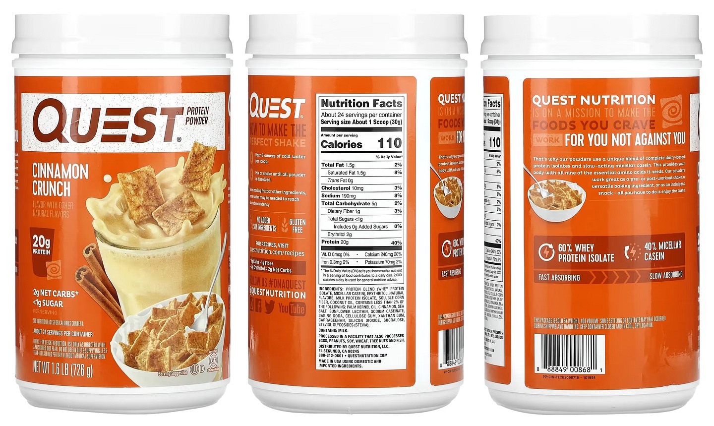 Quest Nutrition, Protein Powder, Cinnamon Crunch packaging