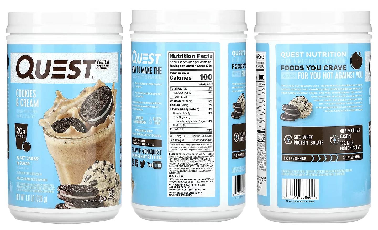Quest Nutrition, Protein Powder, Cookies & Cream packaging