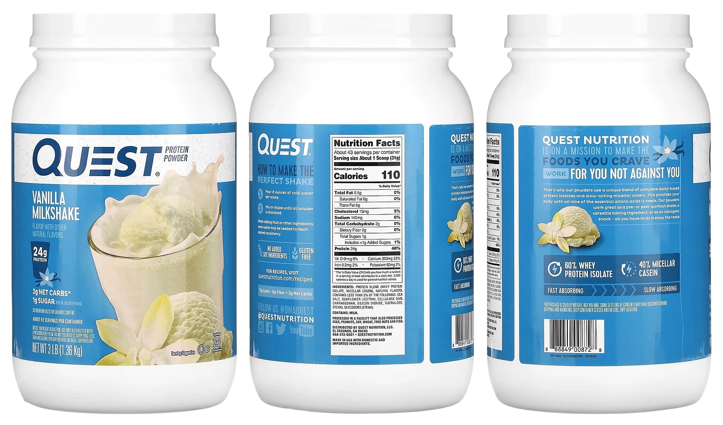 Quest Nutrition, Protein Powder, Vanilla Milkshake packaging
