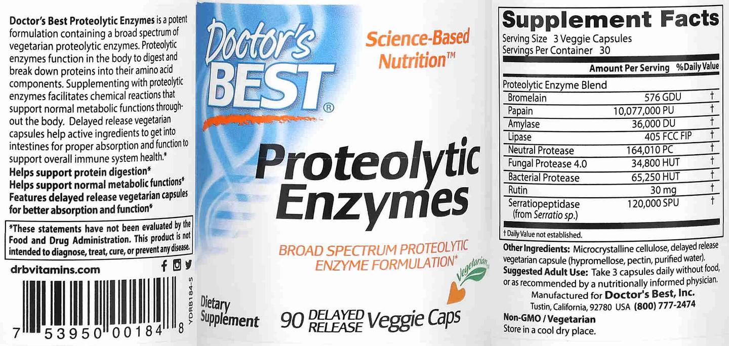 Doctor's Best, Proteolytic Enzymes label