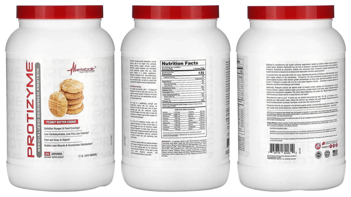 Metabolic Nutrition, Protizyme, Specialized Designed Protein, Peanut Butter Cookie packaging