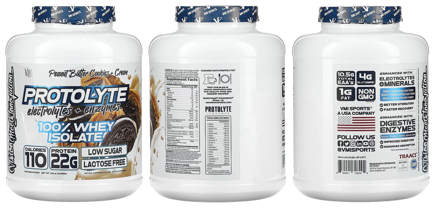 VMI Sports, ProtoLyte, 100% Whey Isolate, Peanut Butter Cookies + Cream packaging