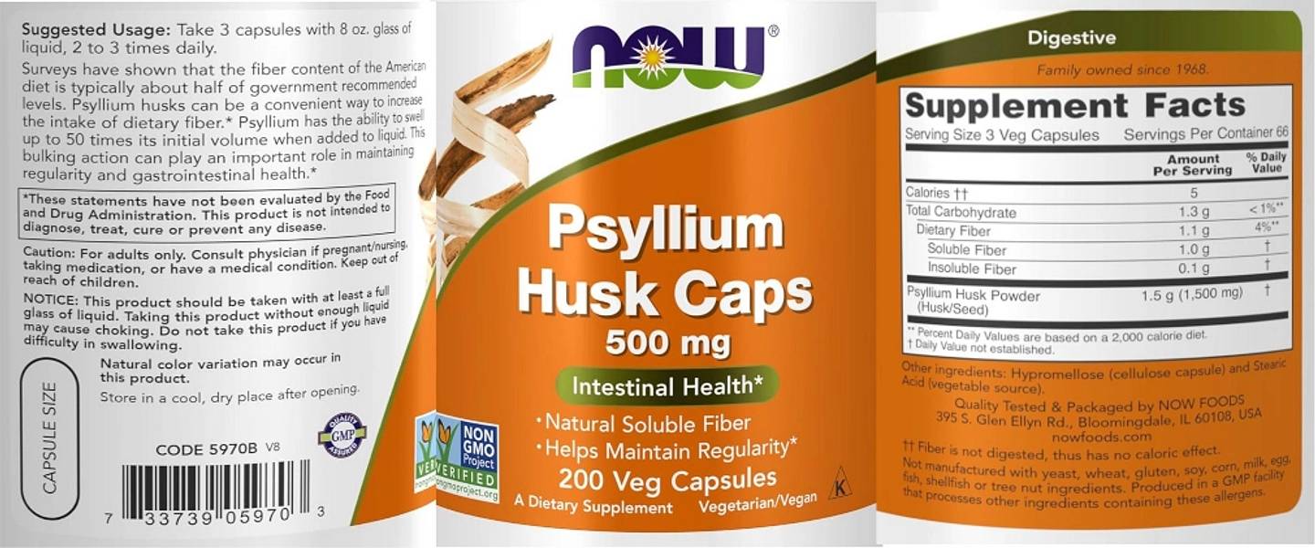 NOW Foods, Psyllium Hush Caps label