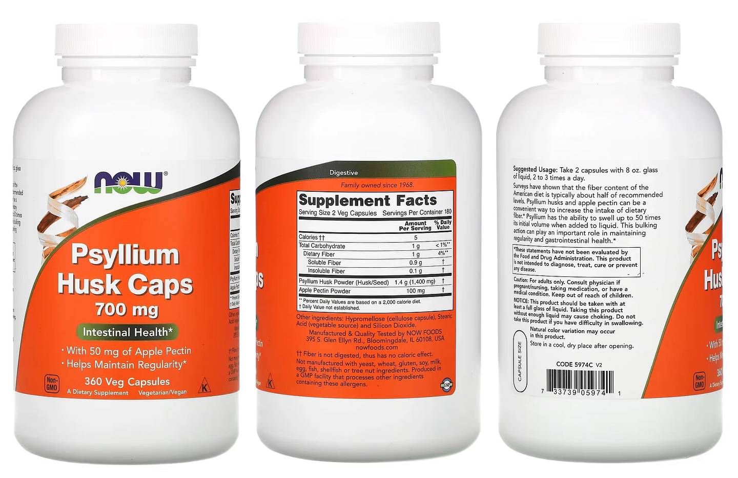 NOW Foods, Psyllium Husk Caps packaging