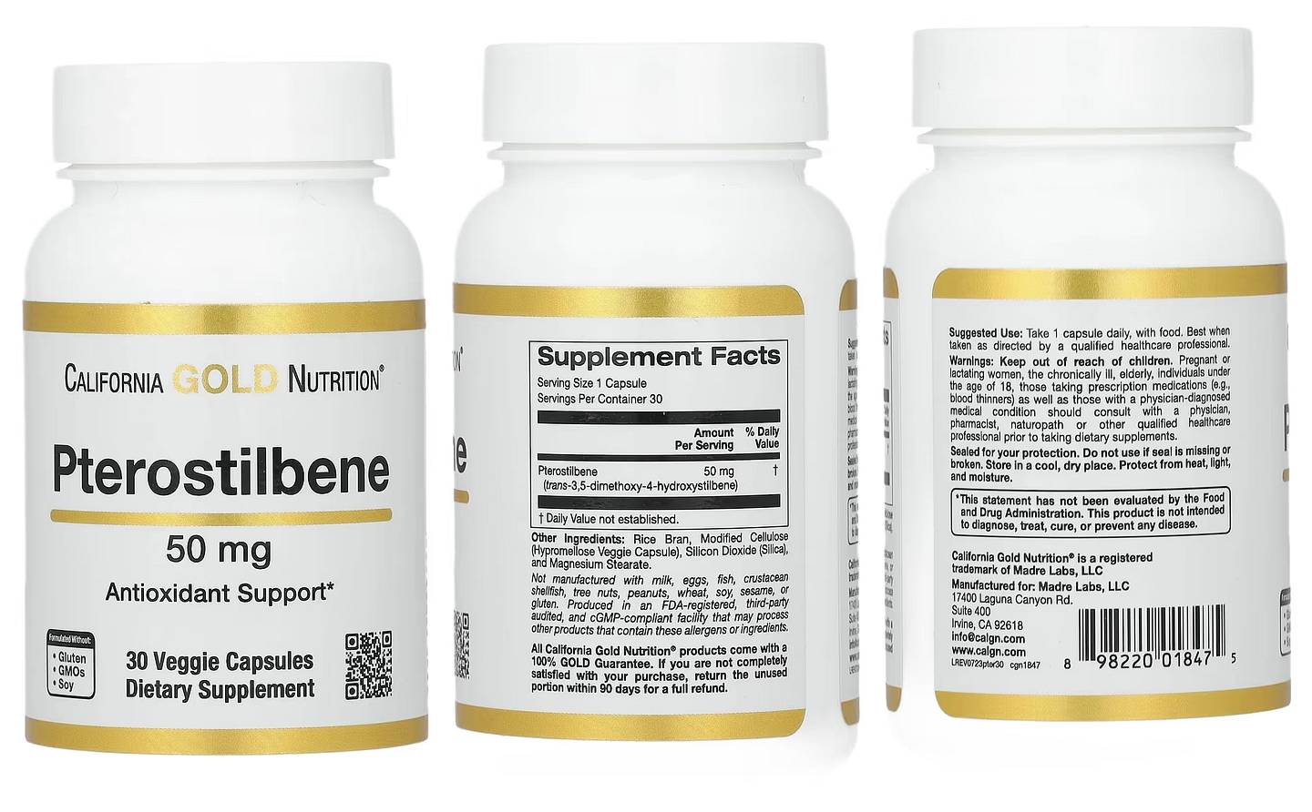 California Gold Nutrition, Pterostilbene packaging