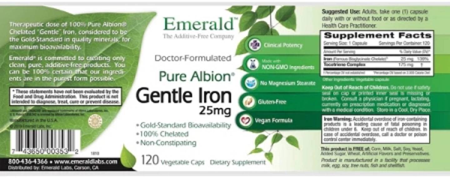 Emerald Laboratories, Pure Albion Gentle Iron label