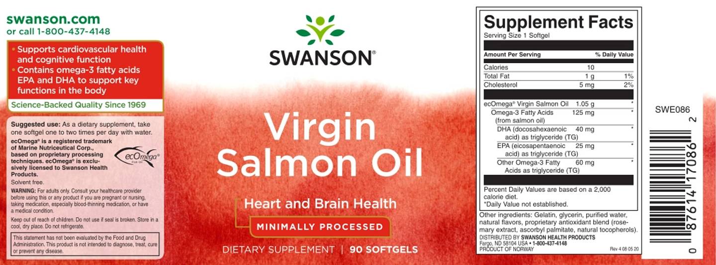 Swanson, Pure Atlantic Salmon Oil label