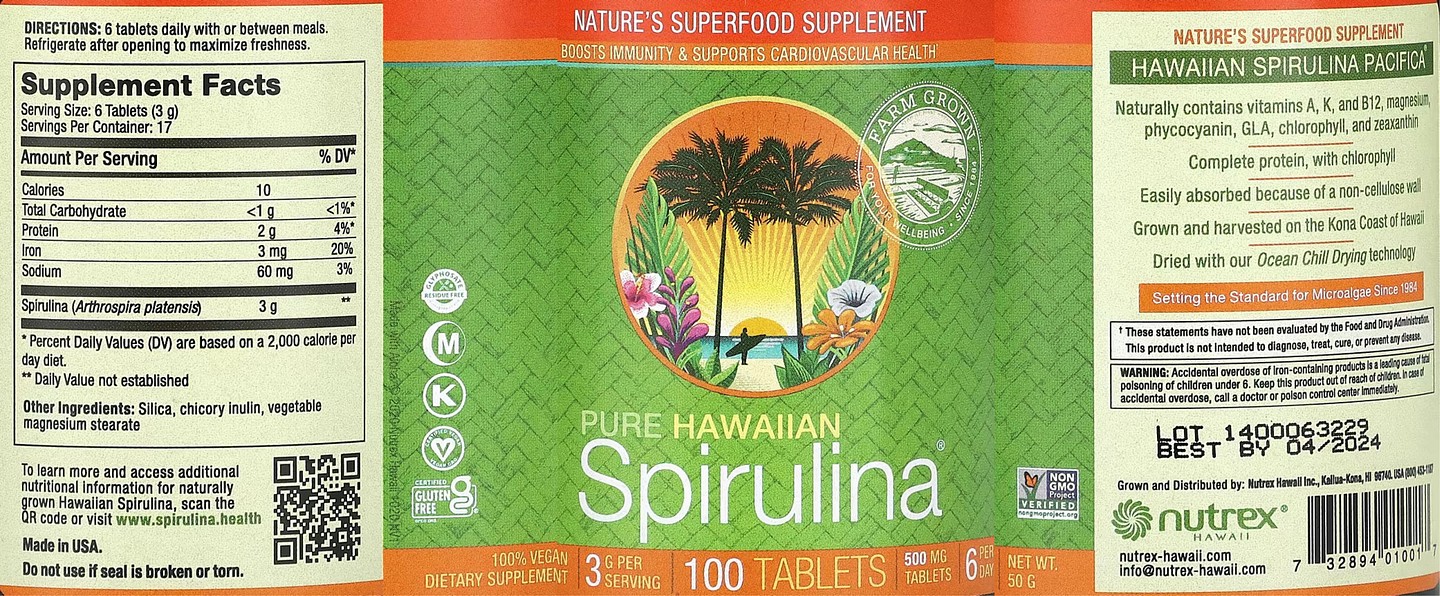 Nutrex Hawaii, Pure Hawaiian Spirulina label