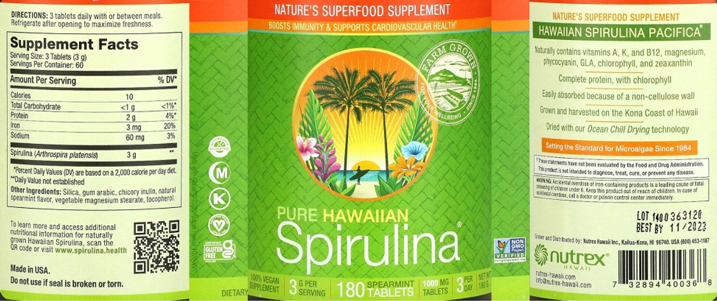 Nutrex Hawaii, Pure Hawaiian Spirulina label