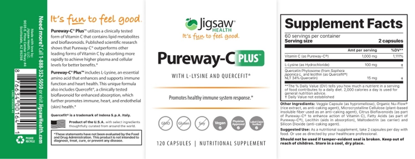 Jigsaw Health, Pureway-C Plus with L-Lysine label