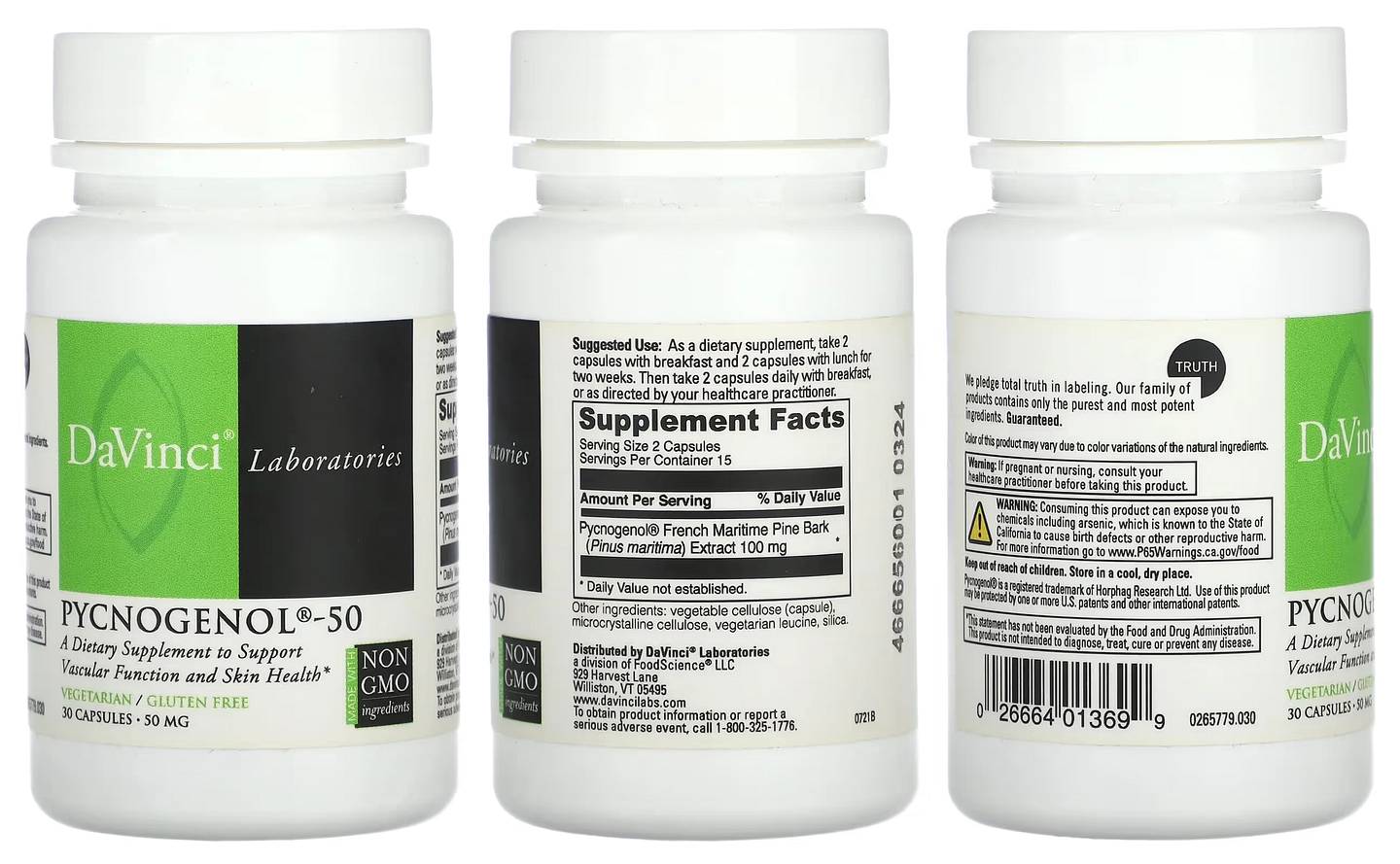 DaVinci Laboratories of Vermont, Pycnogenol-50 packaging