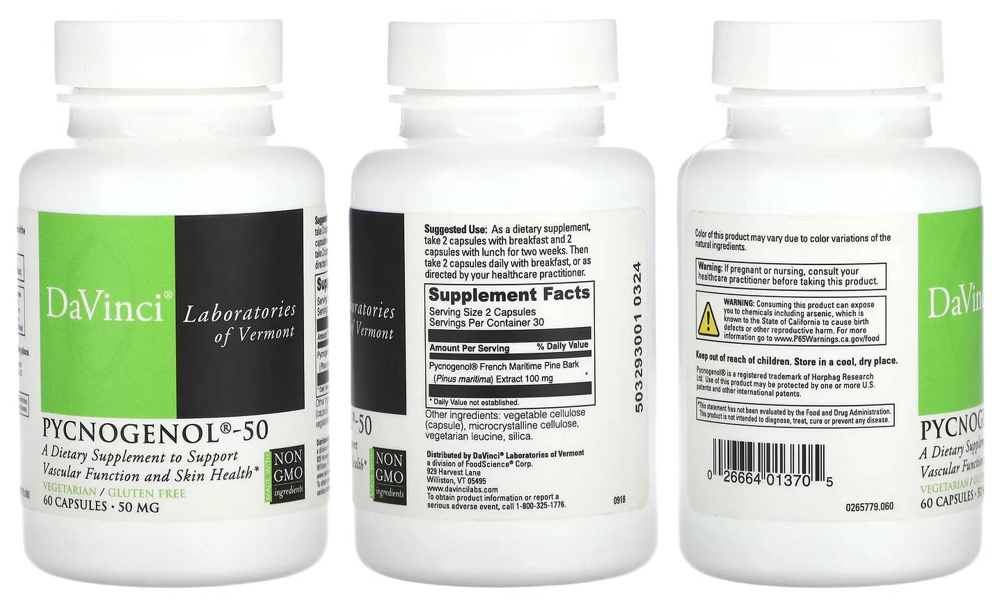 DaVinci Laboratories of Vermont, Pycnogenol-50 packaging