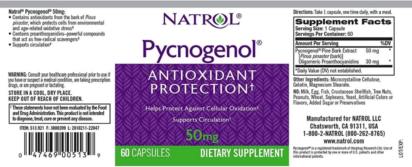 Natrol, Pycnogenol label