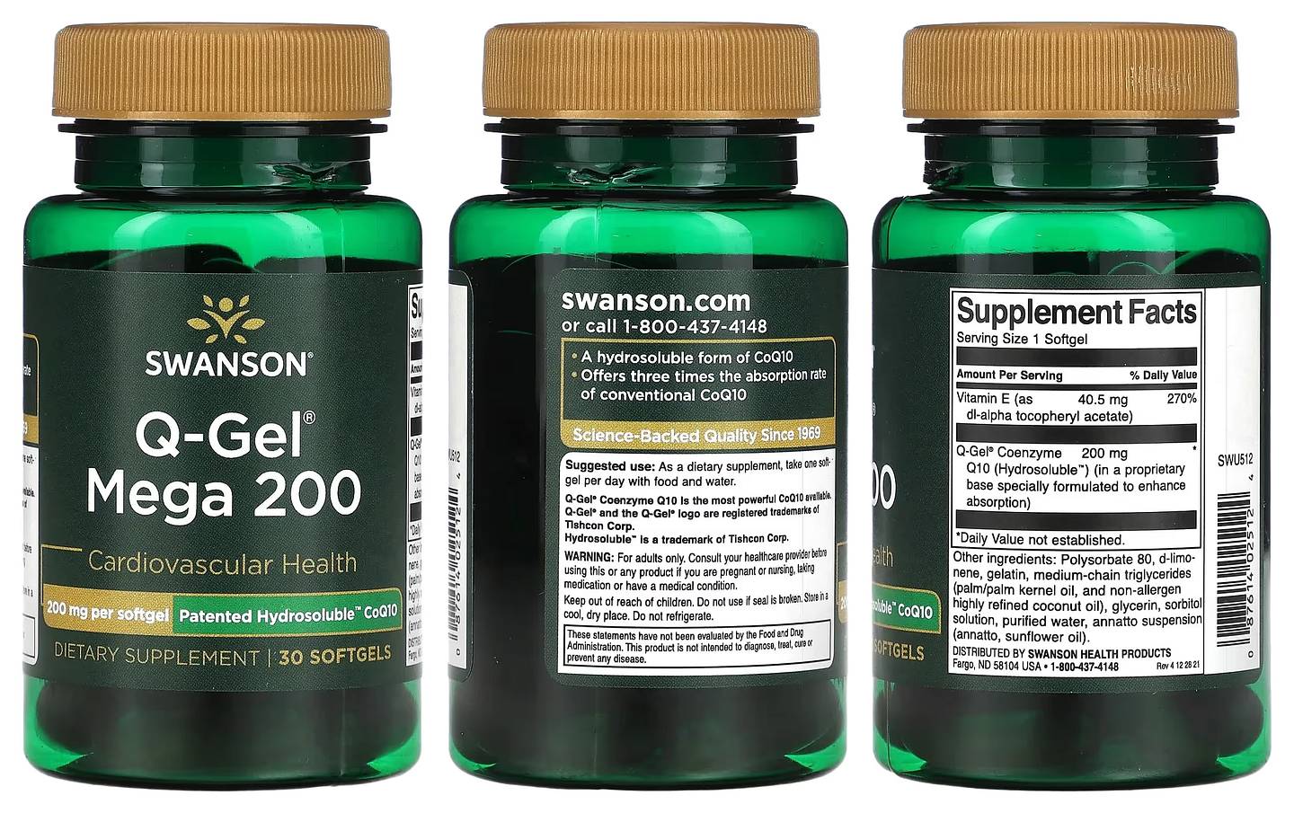 Swanson, Q-Gel Mega 200 packaging