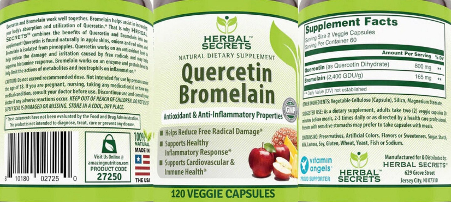 Herbal Secrets, Quercetin Bromelain label