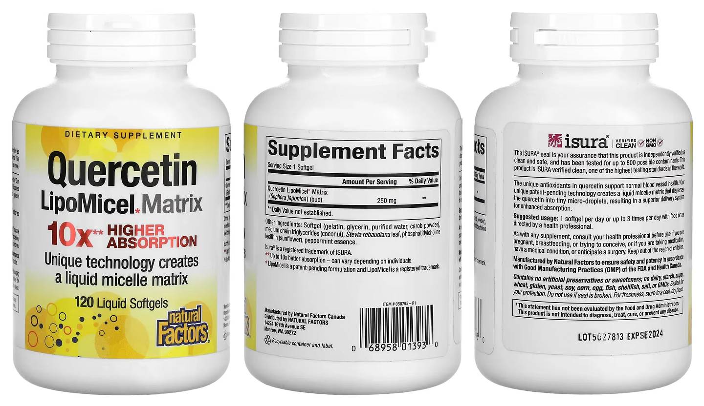 Natural Factors, Quercetin LipoMicel Matrix packaging