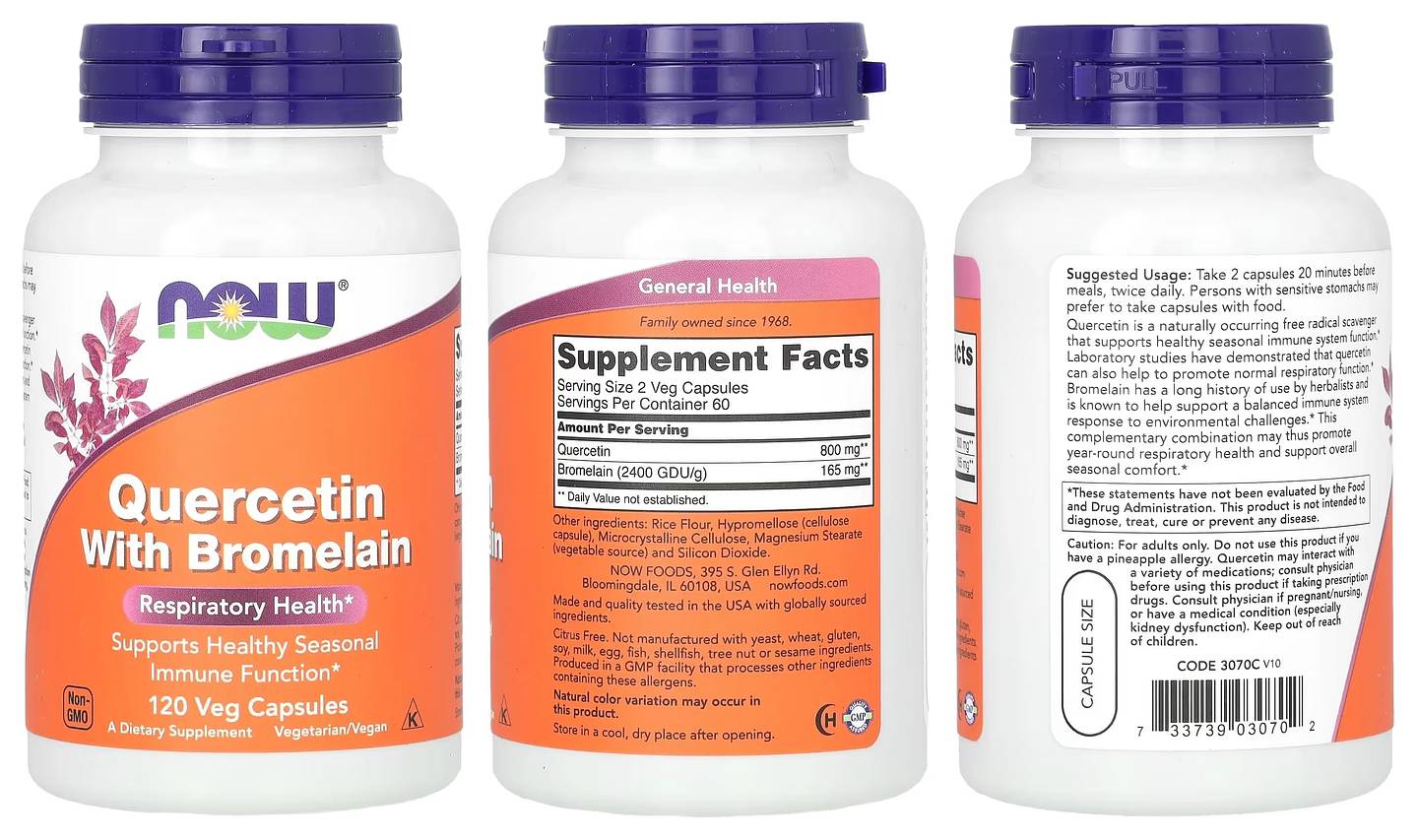 NOW Foods, Quercetin with Bromelain packaging