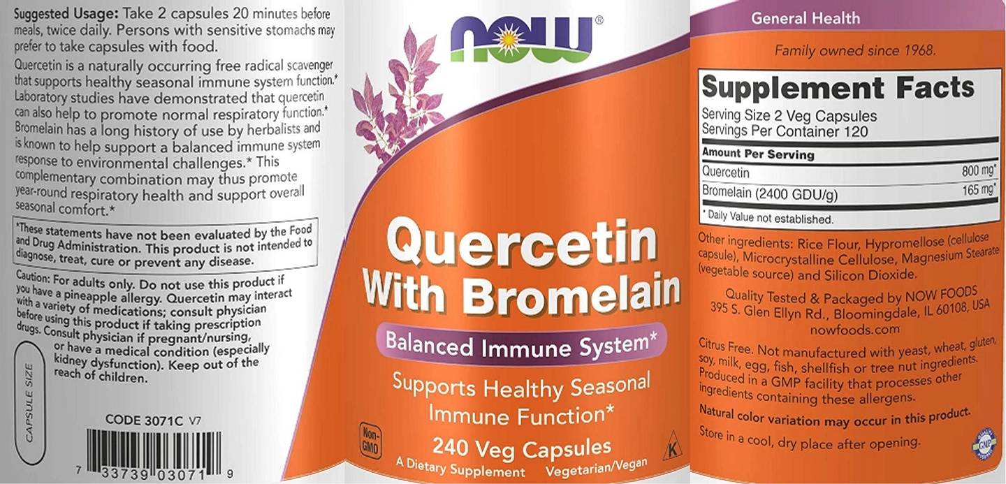 NOW Foods, Quercetin with Bromelain label