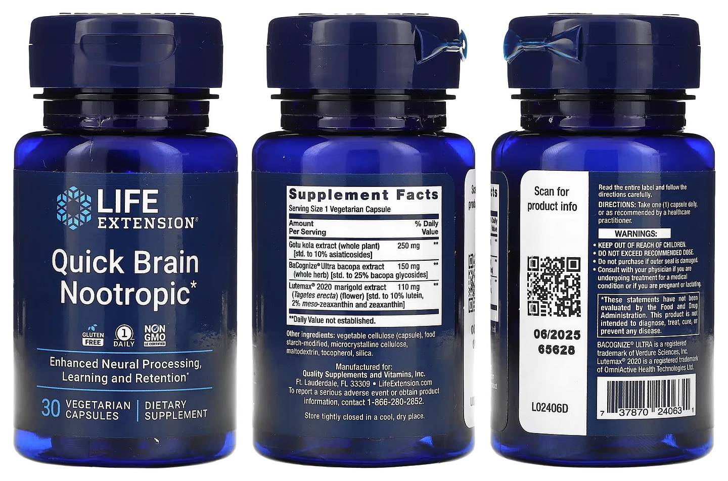 Life Extension, Quick Brain Nootropic packaging