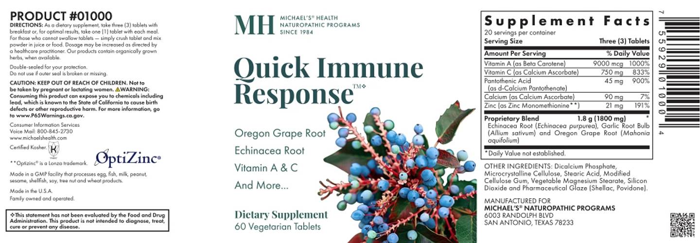 Michael's Naturopathic, Quick Immune Response label