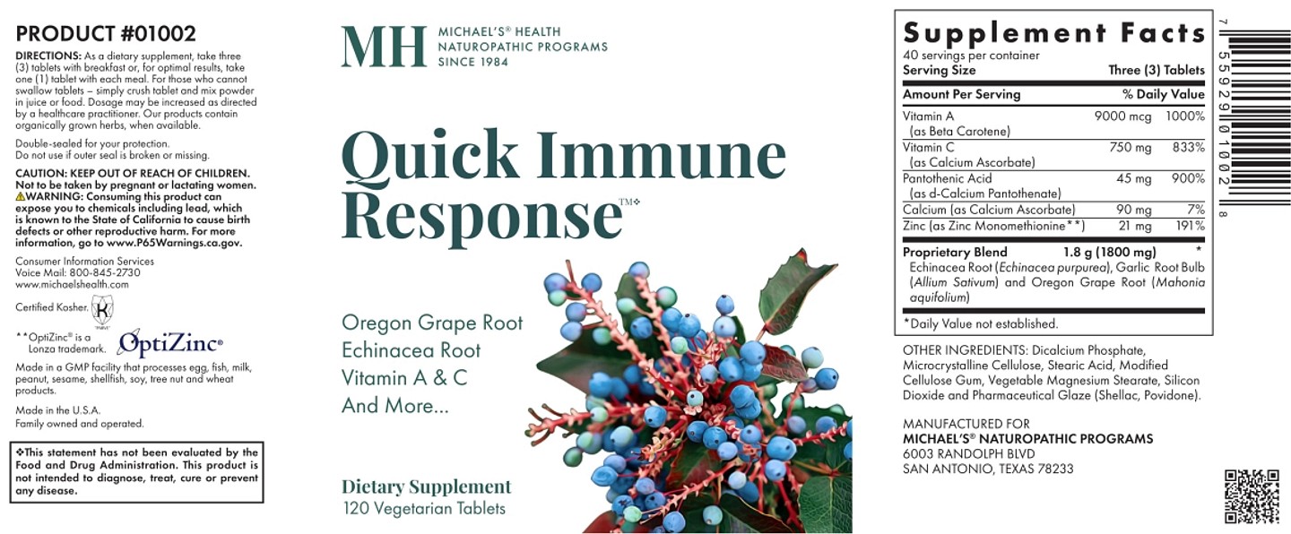 Michael's Naturopathic, Quick Immune Response label