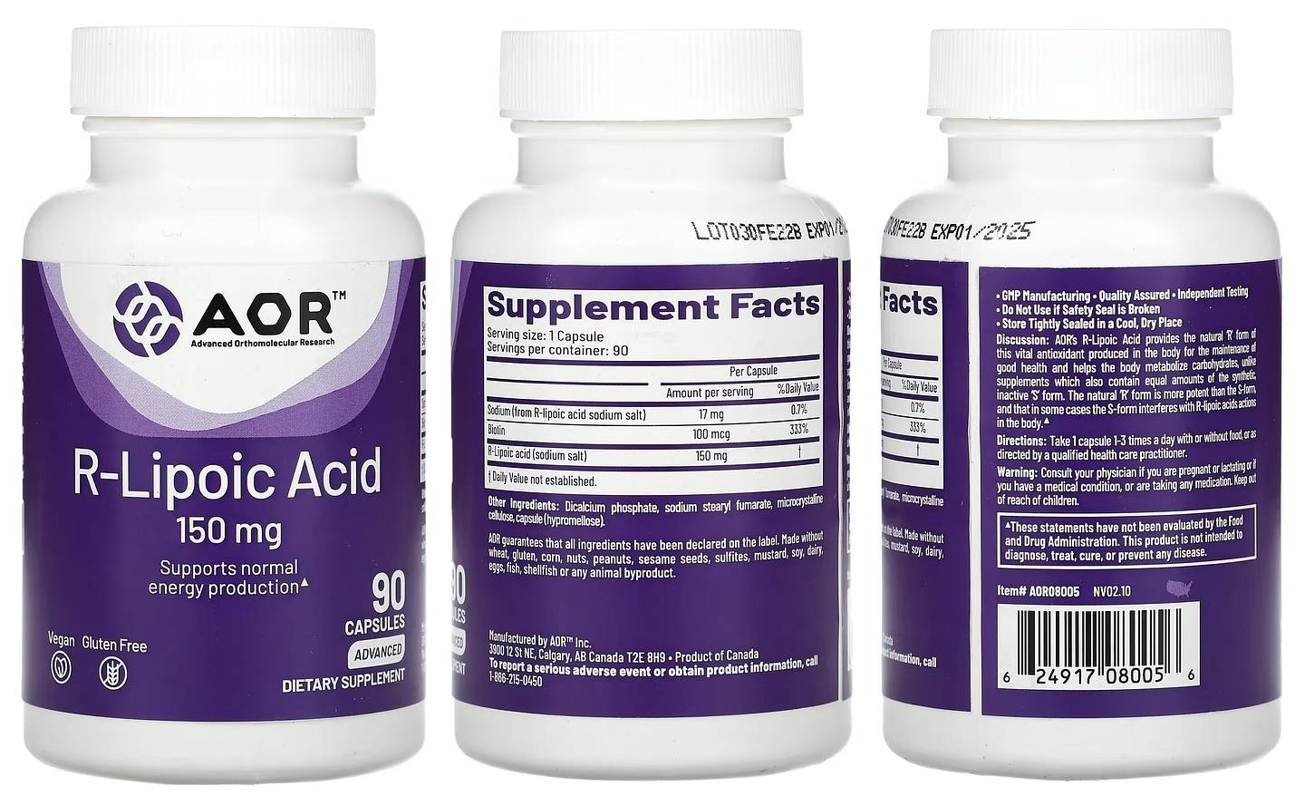 Advanced Orthomolecular Research AOR, R-Lipoic Acid packaging