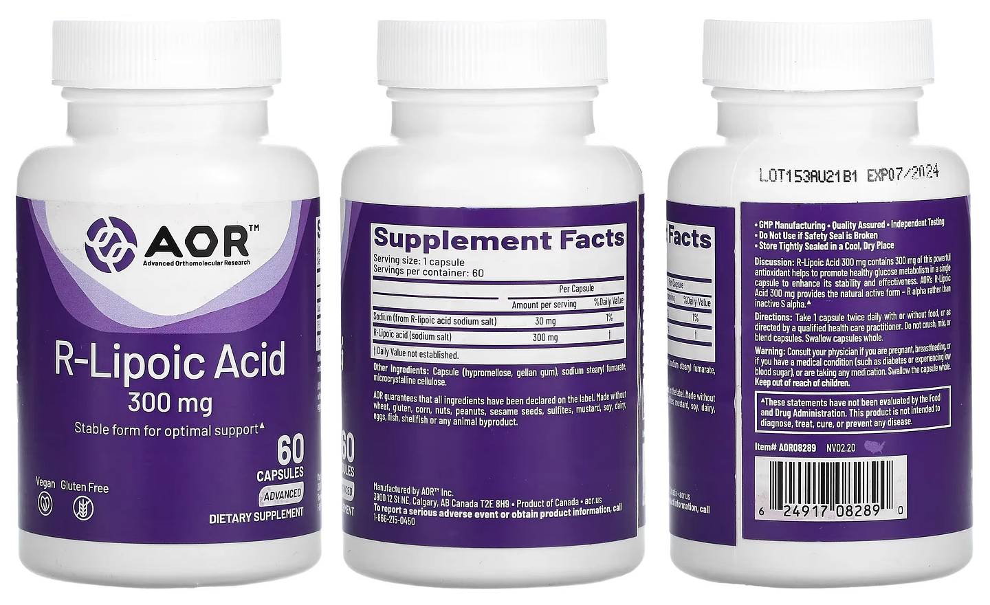 Advanced Orthomolecular Research AOR, R-Lipoic Acid packaging