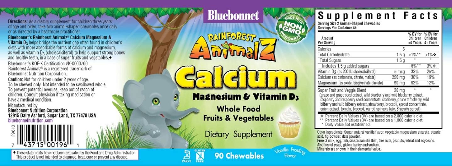 Bluebonnet Nutrition, Rainforest Animalz label