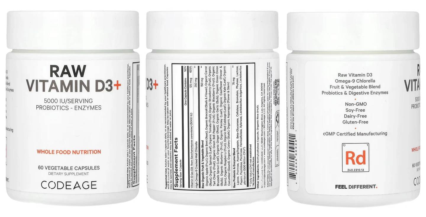Codeage, Raw Vitamin D3+ packaging