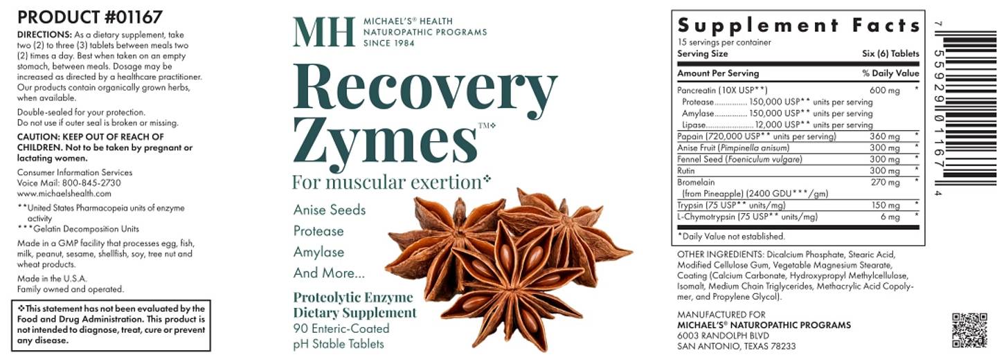 Michael's Naturopathic, Recovery Zymes label