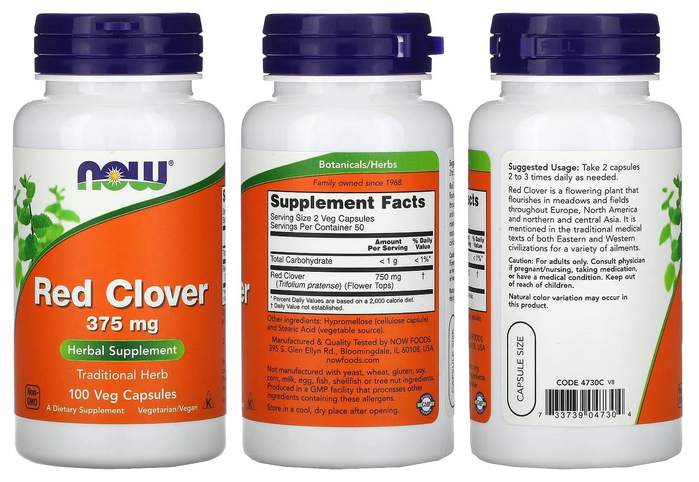 NOW Foods, Red Clover packaging