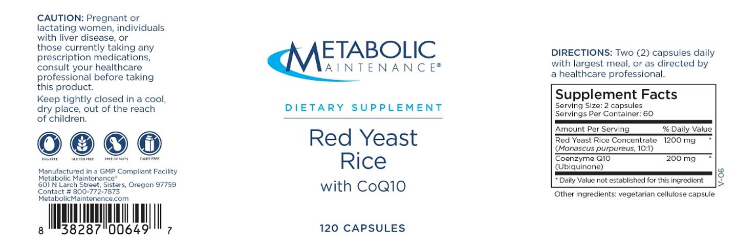 Metabolic Maintenance, Red Yeast Rice with CoQ10 label