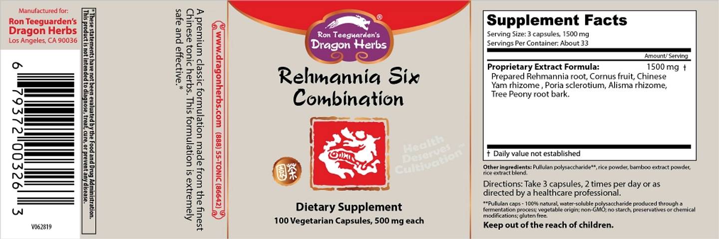 Dragon Herbs, Rehmannia Six Combination label