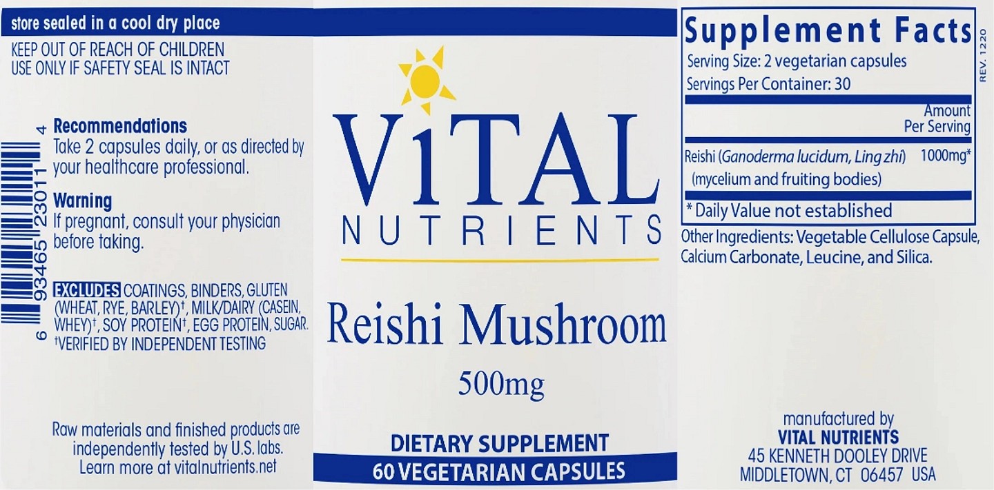 Vital Nutrients, Reishi Mushroom label