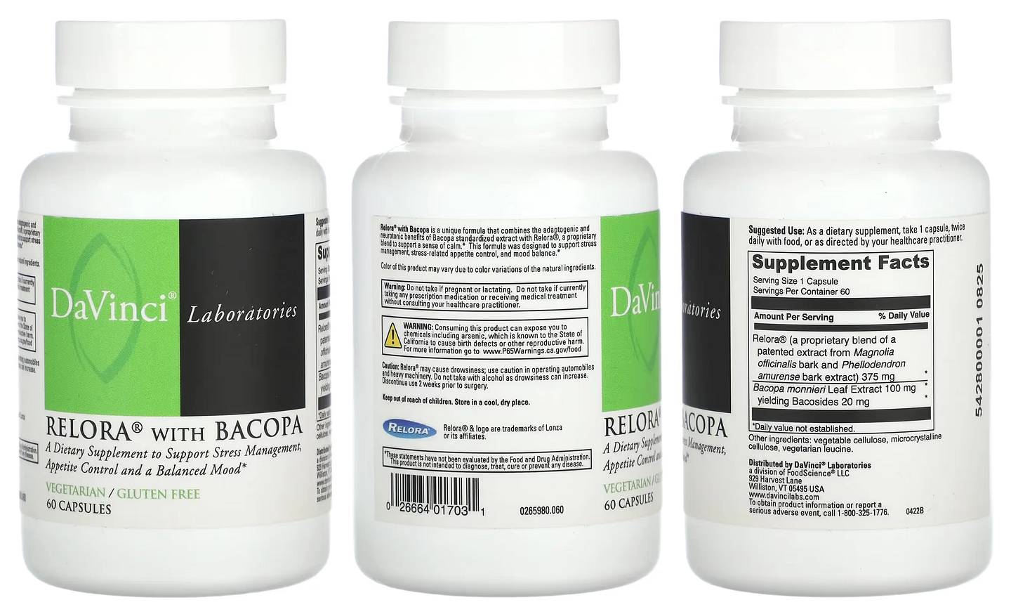 DaVinci Laboratories of Vermont, Relora With Bacopa packaging