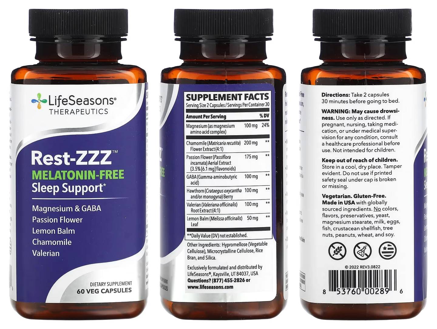 LifeSeasons, Rest-ZZZ, Melatonin-Free Sleep Support packaging