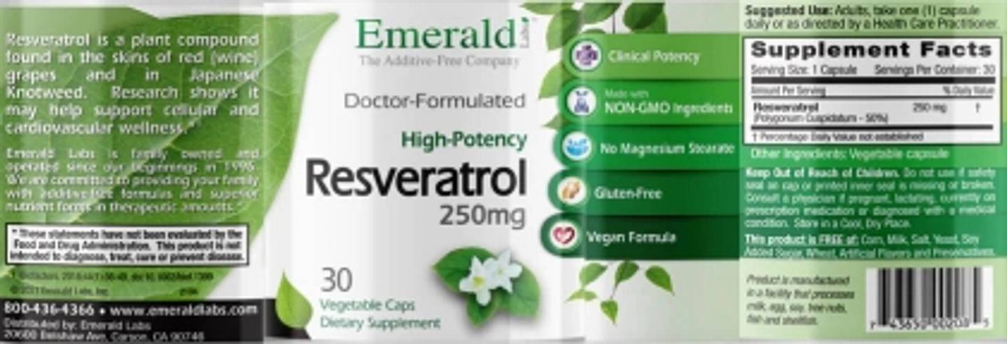 Emerald Laboratories, Resveratrol label